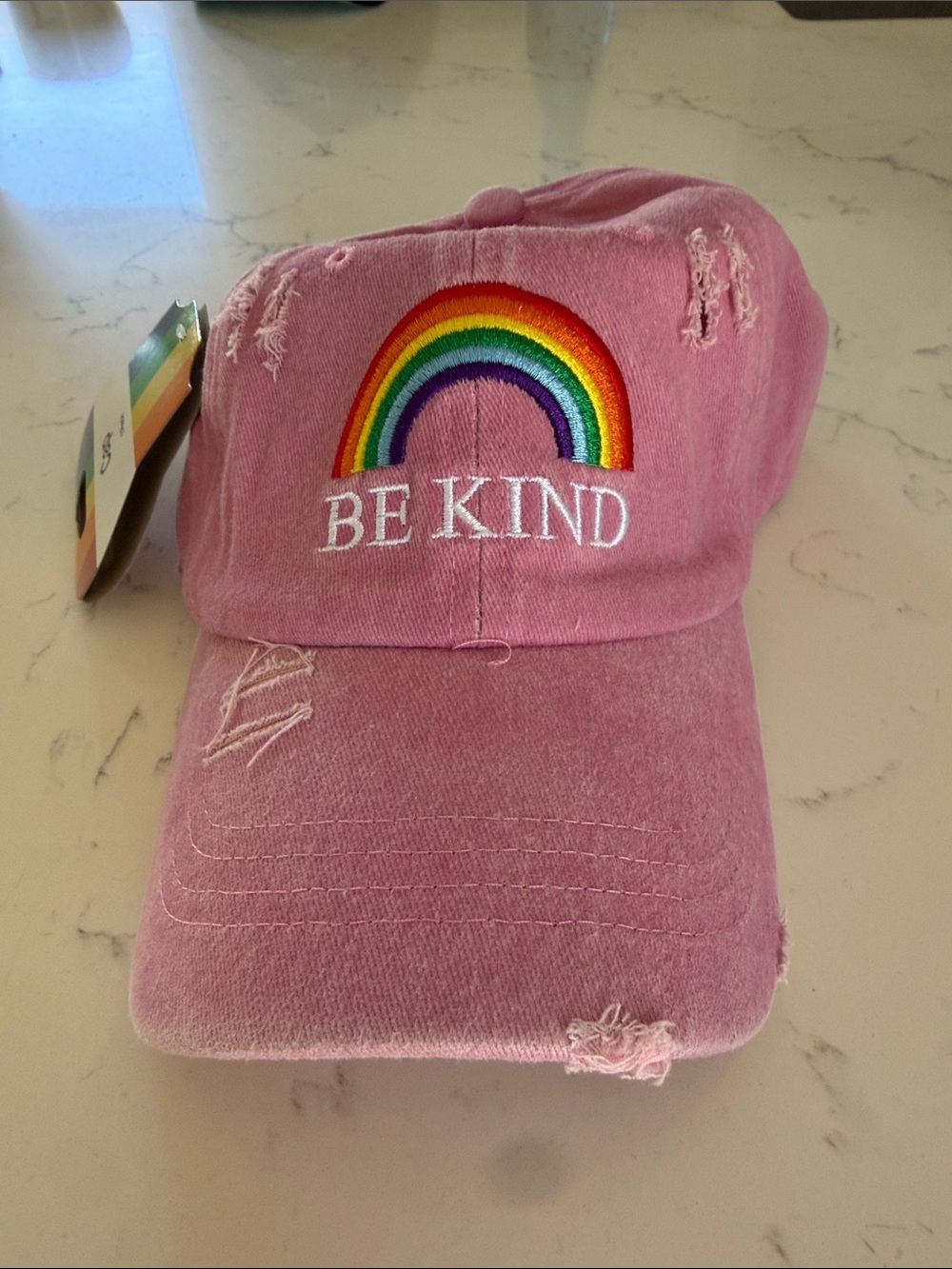 Pink 'Be Kind' Rainbow Embroidered Cap